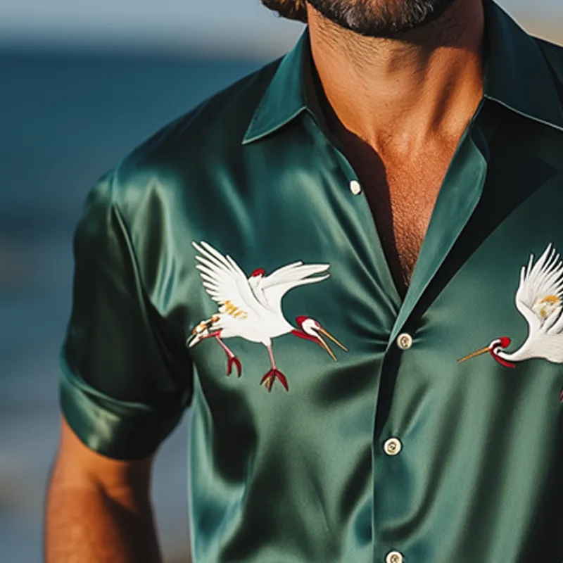 Men's Summer Luxury Satin Embroidered Short Sleeve Shirt MTA1083F3U sold by Manly product image thumbnail 4