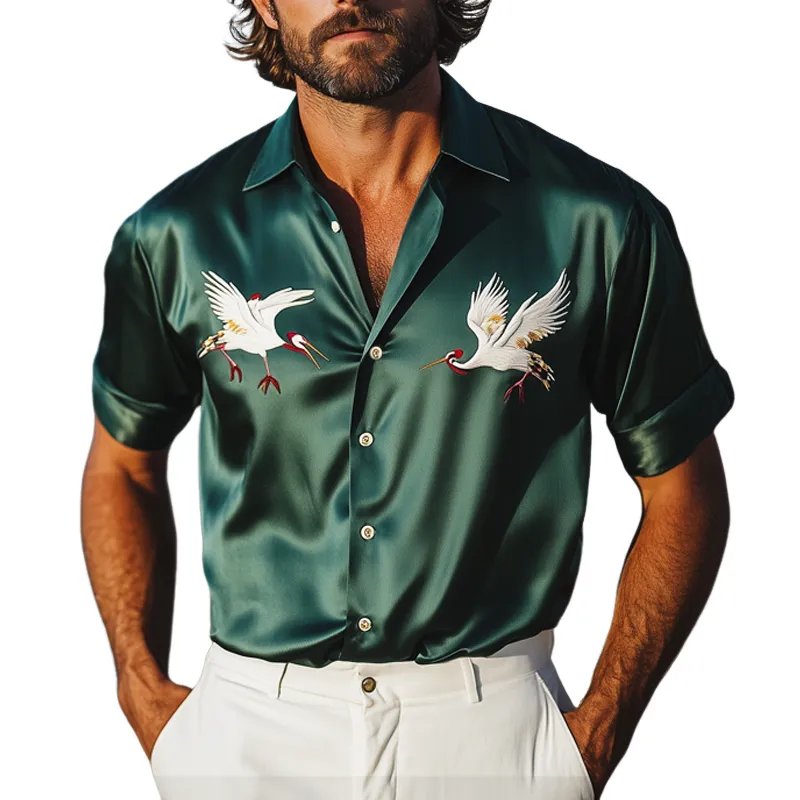 Men's Summer Luxury Satin Embroidered Short Sleeve Shirt MTA1083F3U sold by Manly