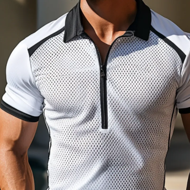 Men's Mesh Colorblock Zipper Sports Golf Polo Shirt MTA0935F1Y sold by Manly product image thumbnail 2