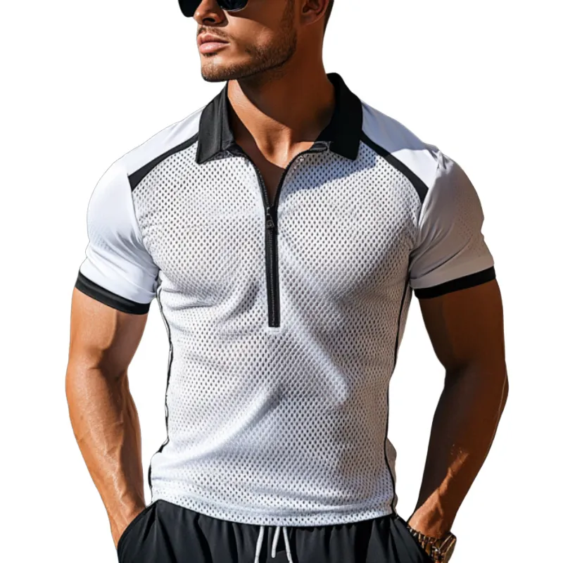 Men's Mesh Colorblock Zipper Sports Golf Polo Shirt MTA0935F1Y sold by Manly