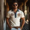 Men's Western Style Embroidered Stitching Imitation Denim Slim Fit Short Sleeve Polo Shirt MTA0961F2Y sold by Manly