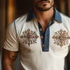 Men's Western Style Embroidered Stitching Imitation Denim Slim Fit Short Sleeve Polo Shirt MTA0961F2Y sold by Manly