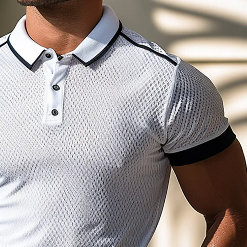 Men's Colorblock Mesh Buttons Neck Golf Polo Shirt MTA0960F1Y sold by Manly product image thumbnail 2