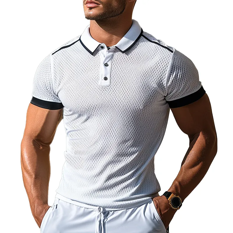 Men's Colorblock Mesh Buttons Neck Golf Polo Shirt MTA0960F1Y sold by Manly