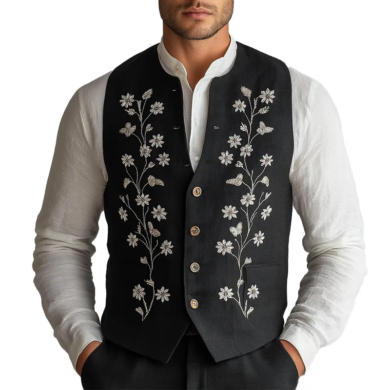 Men's Summer Fashion Cotton And Linen Embroidered Suit Vest MTA1018F1P sold by Manly