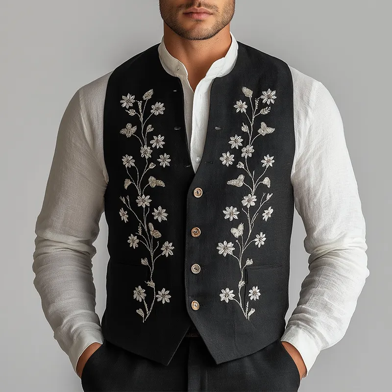 Men's Summer Fashion Cotton And Linen Embroidered Suit Vest MTA1018F1P sold by Manly product image thumbnail 2