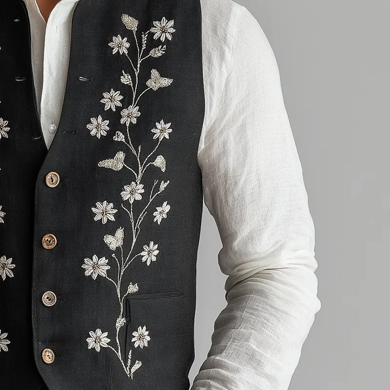 Men's Summer Fashion Cotton And Linen Embroidered Suit Vest MTA1018F1P sold by Manly product image thumbnail 4