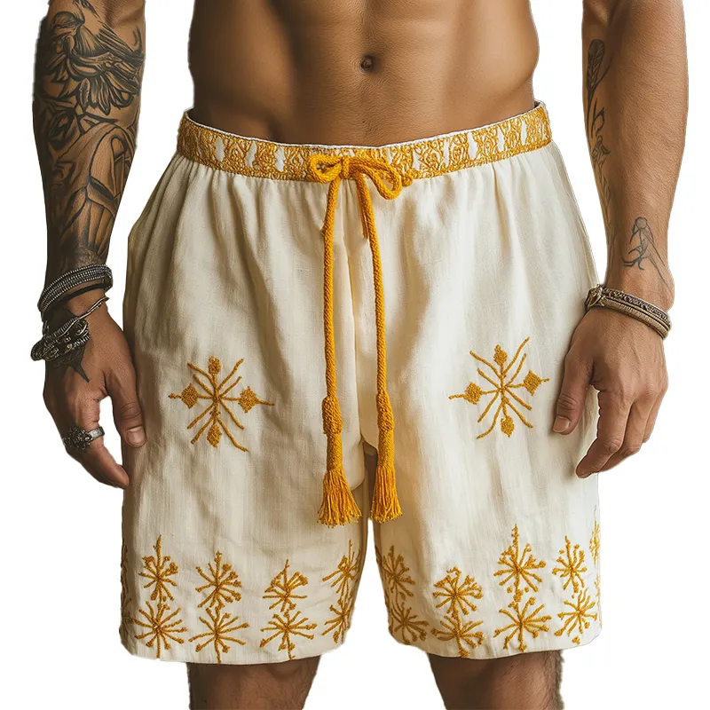 Men's Summer Fashion Cotton And Linen Embroidered Casual Shorts MTA1044F3P sold by Manly