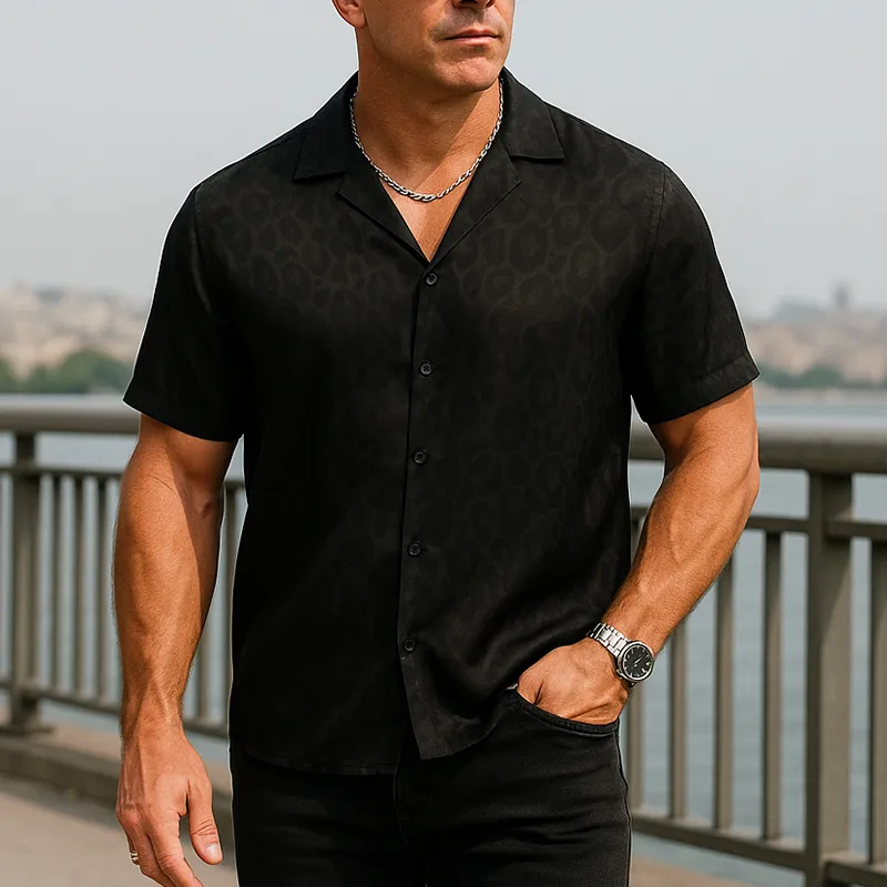 Men's Summer Fashion Leopard Print Satin Short Sleeve Shirt MTA1019F5P sold by Manly product image thumbnail 4