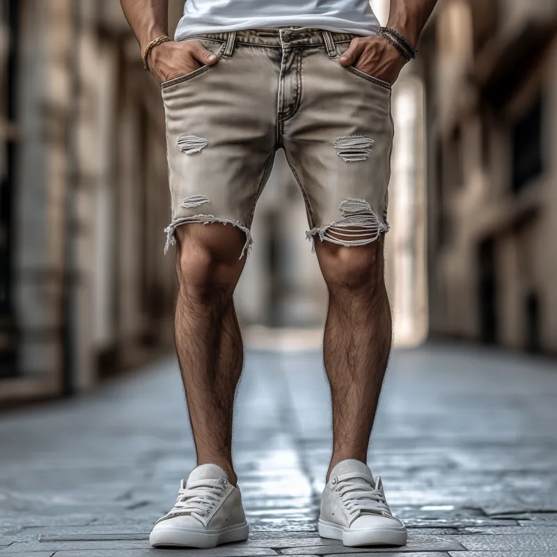 Men's Casual Outdoor Washed Distressed Hole Slim Fit Denim Shorts MTA0988F4M sold by Manly product image thumbnail 3