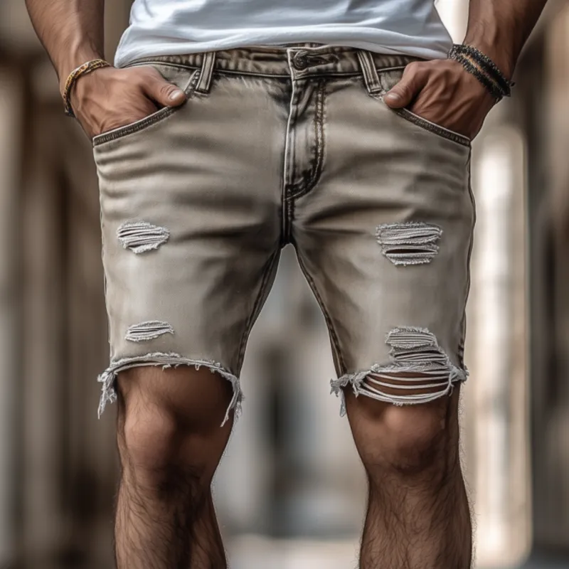 Men's Casual Outdoor Washed Distressed Hole Slim Fit Denim Shorts MTA0988F4M sold by Manly product image thumbnail 2