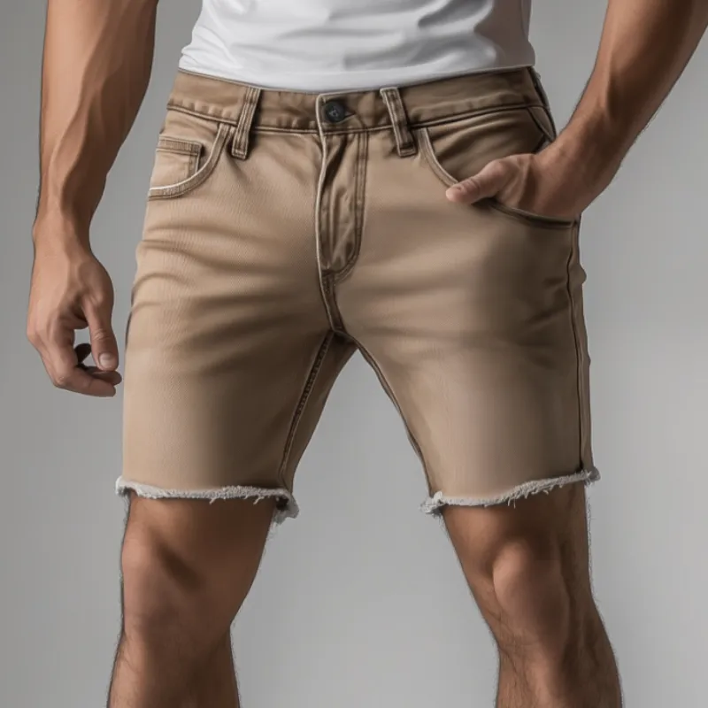 Men's Casual Outdoor Washed Distressed Raw Edge Slim Fit Denim Shorts MTA0954F8M sold by Manly product image thumbnail 3