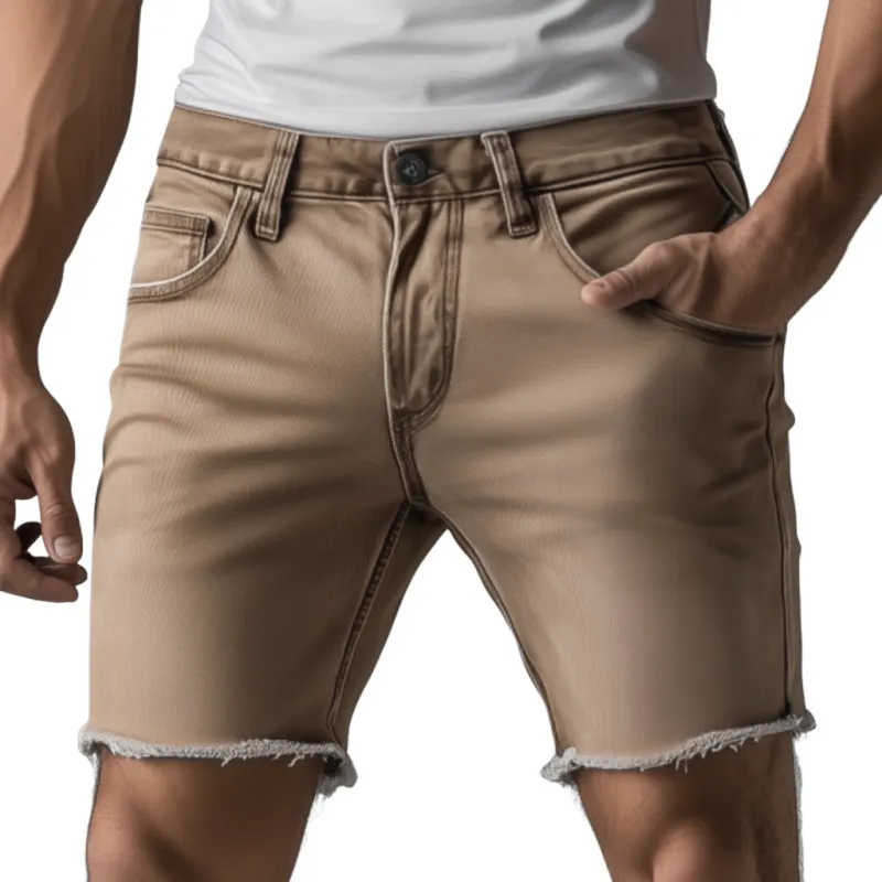 Men's Casual Outdoor Washed Distressed Raw Edge Slim Fit Denim Shorts MTA0954F8M sold by Manly