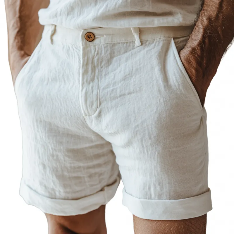 Men's Casual Solid Color Breathable Linen Slim Suit Shorts MTA0934F3M sold by Manly