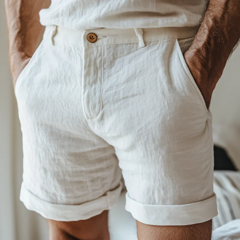 Men's Casual Solid Color Breathable Linen Slim Suit Shorts MTA0934F3M sold by Manly product image thumbnail 2