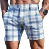 Men's Casual Breathable Blue Plaid Cotton Slim Fit Suit Shorts MTA0985F2M sold by Manly