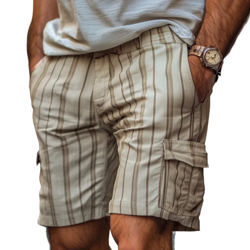 Men's Casual Breathable Contrast Stripe Cotton Multi-Pocket Cargo Shorts MTA0988F2M sold by Manly