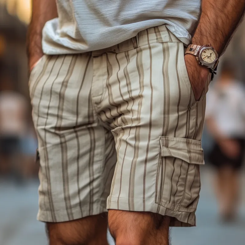 Men's Casual Breathable Contrast Stripe Cotton Multi-Pocket Cargo Shorts MTA0988F2M sold by Manly product image thumbnail 2