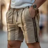 Men's Fashion Elegant Striped Cotton Elastic Waist Zipper Decoration Slim Fit Shorts MTA0985F3M sold by Manly