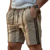 Men's Fashion Elegant Striped Cotton Elastic Waist Zipper Decoration Slim Fit Shorts MTA0985F3M sold by Manly