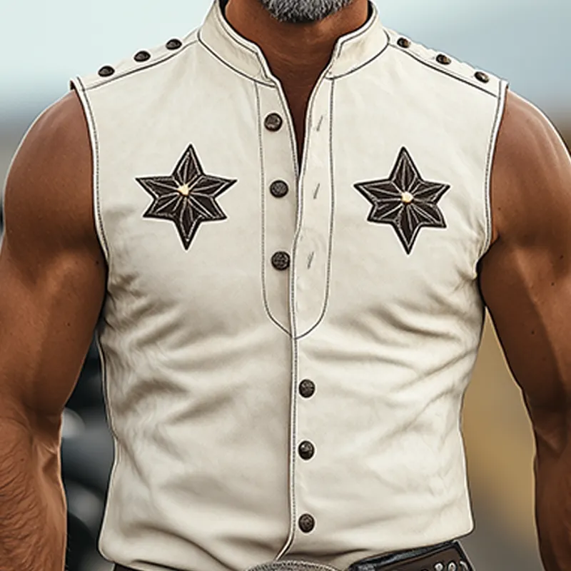 Men's Spring And Summer Fashion Retro American Western Tough Guy Style Thin Suede Decorative Rivet Slim Fit Sleeveless Shirt MTA1373F9K sold by Manly product image thumbnail 5