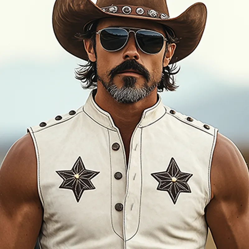 Men's Spring And Summer Fashion Retro American Western Tough Guy Style Thin Suede Decorative Rivet Slim Fit Sleeveless Shirt MTA1373F9K sold by Manly product image thumbnail 4