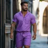 Men's Casual Breathable Cotton Lapel Patch Pocket Slim Fit Short Sleeve Shorts Jumpsuit MTA1342F0M sold by Manly