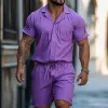 Men's Casual Breathable Cotton Lapel Patch Pocket Slim Fit Short Sleeve Shorts Jumpsuit MTA1342F0M sold by Manly