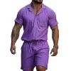 Men's Casual Breathable Cotton Lapel Patch Pocket Slim Fit Short Sleeve Shorts Jumpsuit MTA1342F0M sold by Manly