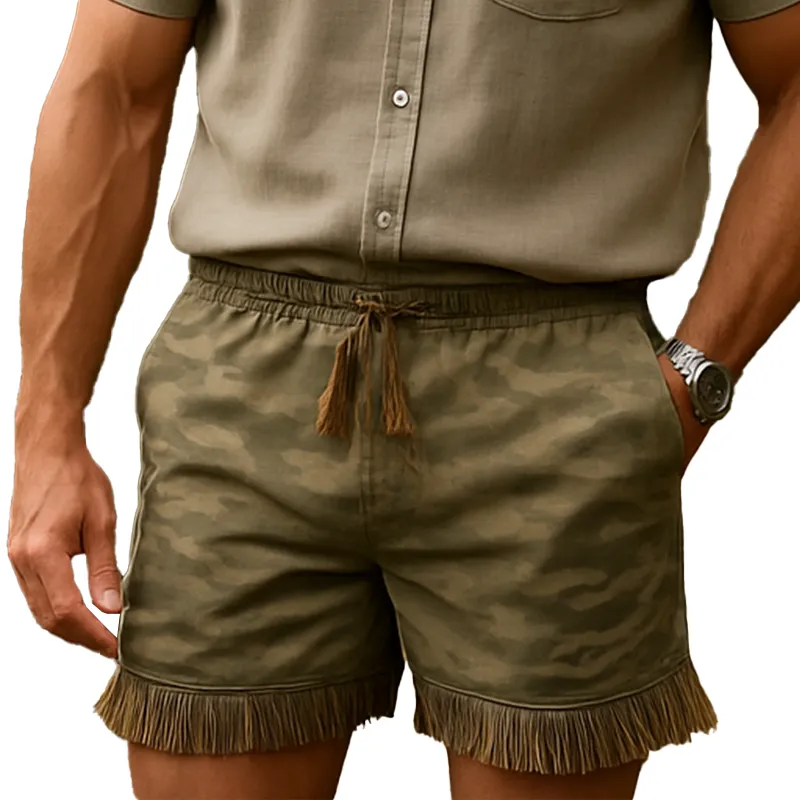 Men's Summer Fashion Tassel Camouflage Cotton Casual Shorts MTA1300F0P sold by Manly