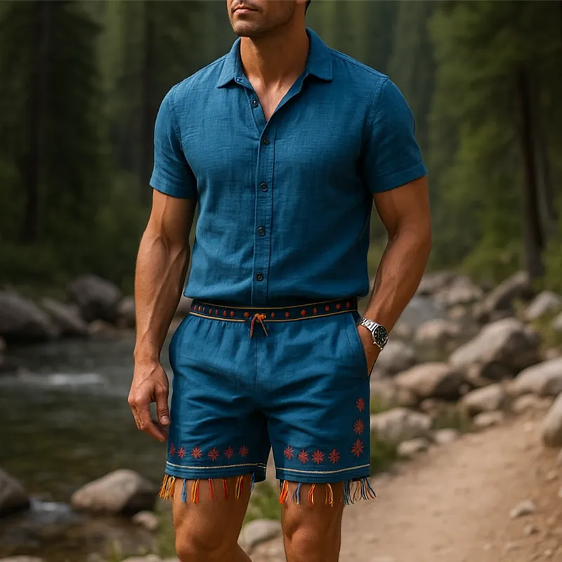 Men's Summer Fashion Embroidery Tassel Slub Linen Casual Shorts MTA1302F6P sold by Manly product image thumbnail 3