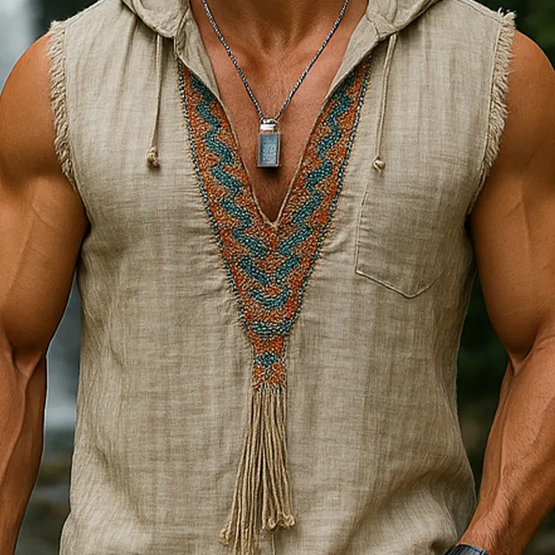 Men's Summer Fashion Embroidered Hooded Slub Linen Tank Top MTA1365F3P sold by Manly product image thumbnail 3