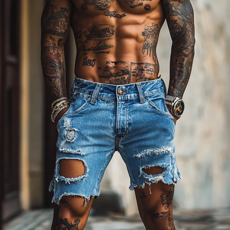 Men's Vintage Distressed Denim Shorts MTA1272F6X sold by Manly product image thumbnail 2