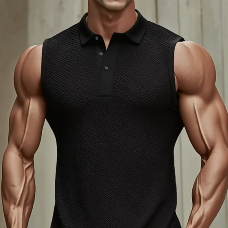 Men's Solid Color Textured Polo Collar Sleeveless Tank Top MTA1360F8Z sold by Manly product image thumbnail 3