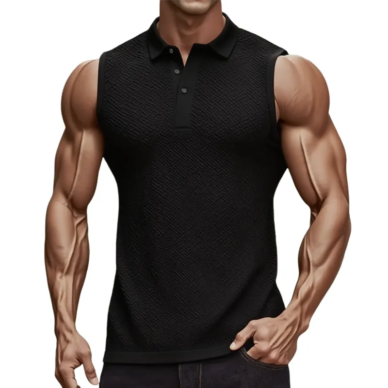 Men's Solid Color Textured Polo Collar Sleeveless Tank Top MTA1360F8Z sold by Manly