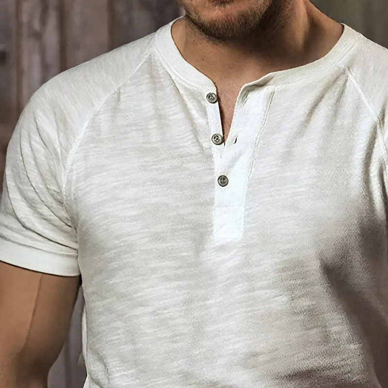 Men's Solid Color Slub Cotton Henley Neck Short Sleeve T-shirt MTA1311F4Z sold by Manly product image thumbnail 3