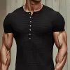 Men's Solid Color Waffle Henley Neck Short Sleeve T-shirt MTA1342F0Z sold by Manly