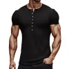 Men's Solid Color Waffle Henley Neck Short Sleeve T-shirt MTA1342F0Z sold by Manly