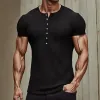 Men's Solid Color Waffle Henley Neck Short Sleeve T-shirt MTA1342F0Z sold by Manly
