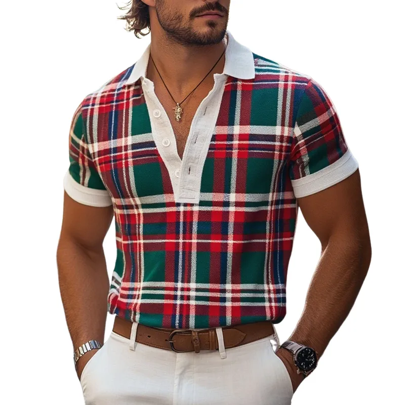 Men's Plaid Lapel Short Sleeve Polo Shirt MTA1352F5Z sold by Manly