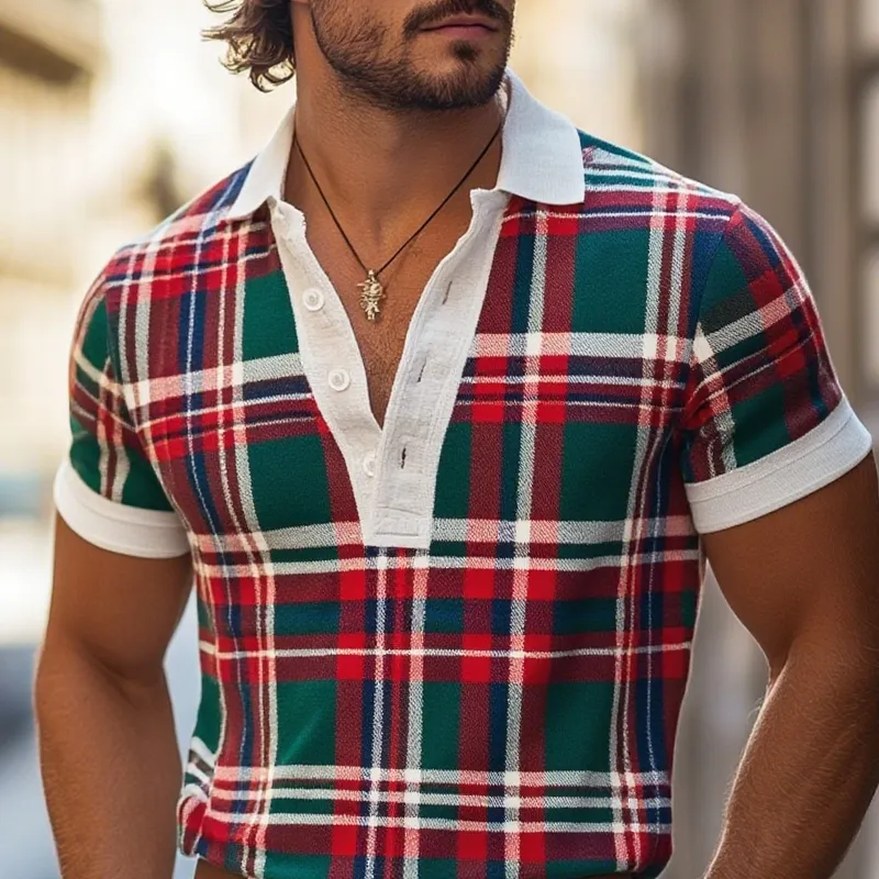 Men's Plaid Lapel Short Sleeve Polo Shirt MTA1352F5Z sold by Manly product image thumbnail 3