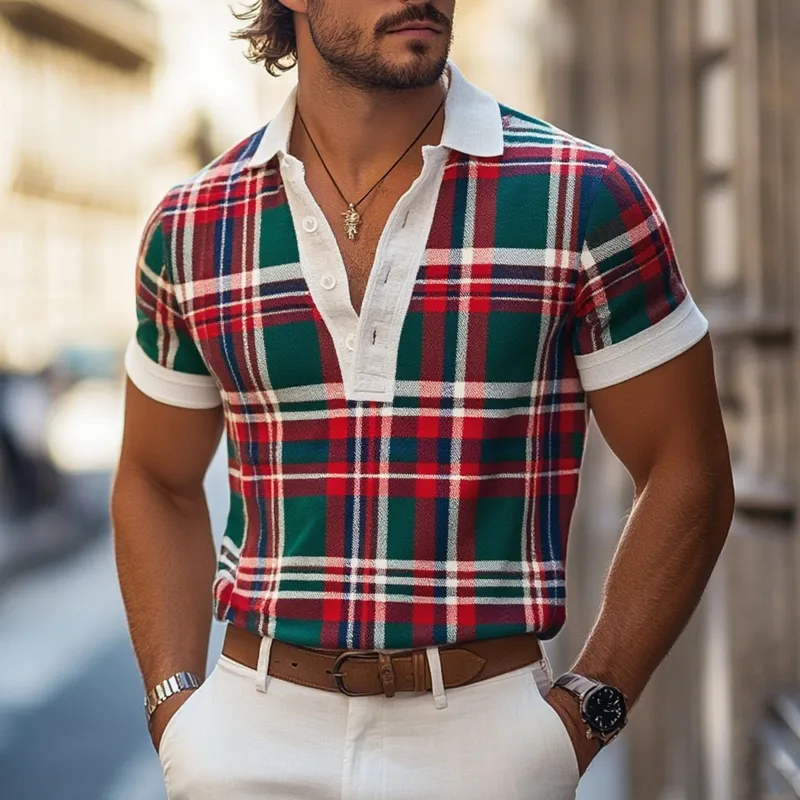 Men's Plaid Lapel Short Sleeve Polo Shirt MTA1352F5Z sold by Manly product image thumbnail 2