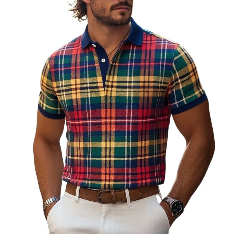 Men's Plaid Lapel Short Sleeve Polo Shirt MTA1325F8Z sold by Manly