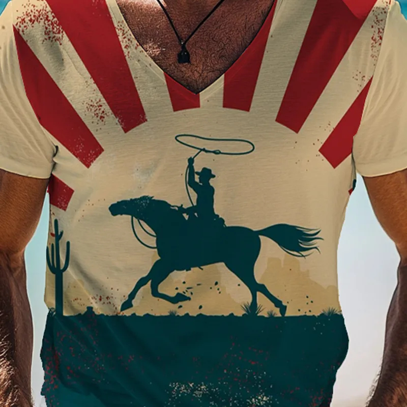 Men's Western Cowboy Style Printed Short-Sleeved V-Neck T-Shirt MTA1383F4X sold by Manly product image thumbnail 3