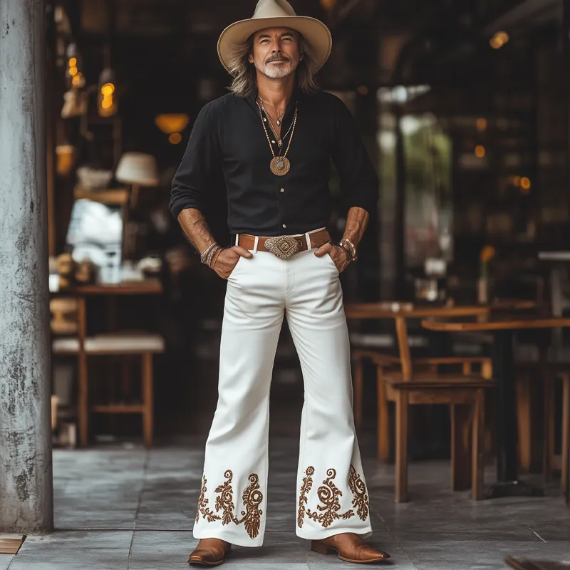 Men's Western Cowboy Style Vintage Embroidered Flared Pants MTA1281F5U sold by Manly product image thumbnail 3