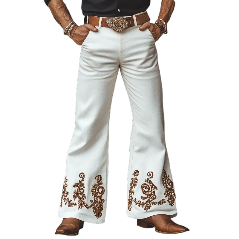 Men's Western Cowboy Style Vintage Embroidered Flared Pants MTA1281F5U sold by Manly