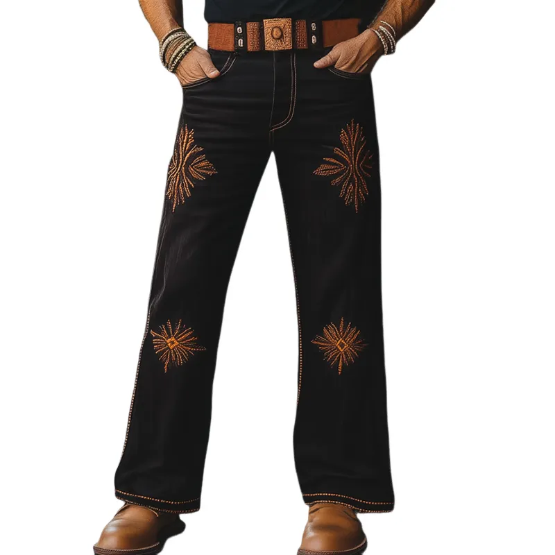 Men's Western Cowboy Style Vintage Embroidered Straight Pants MTA1336F8U sold by Manly