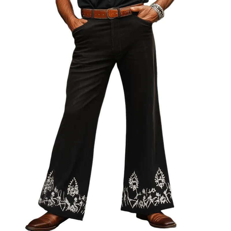 Men's Western Cowboy Style Vintage Silver Embroidered Flared Pants MTA1324F7U sold by Manly
