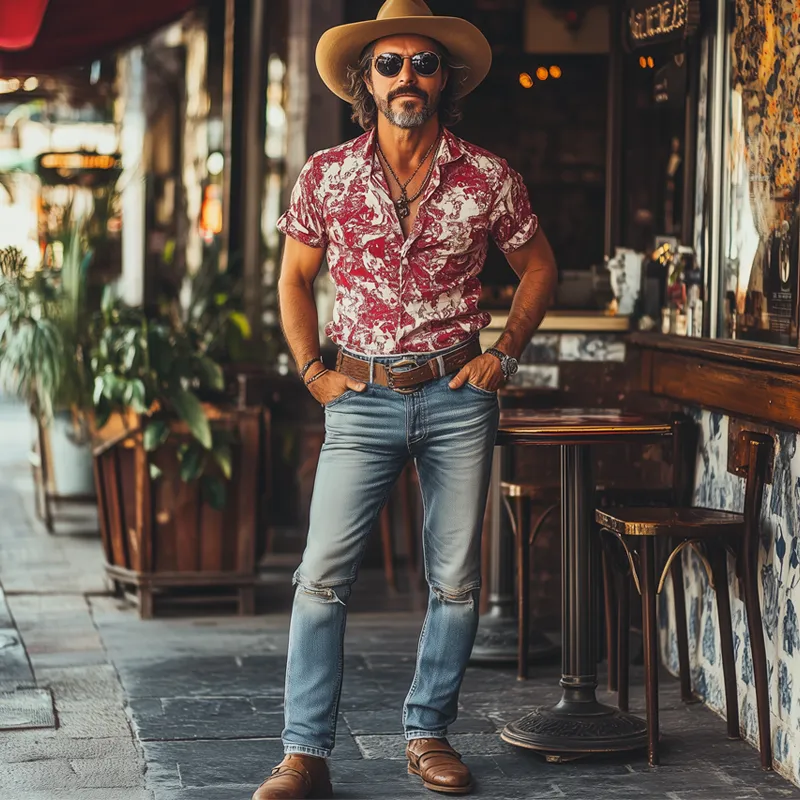 Men's Western Cowboy Style Vintage Ripped Distressed Slim Fit Jeans MTA1227F4U sold by Manly product image thumbnail 3