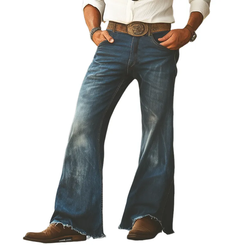 Men's Western Cowboy Style Vintage Wide-Leg Flared Jeans MTA1284F6U sold by Manly